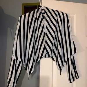 H&M Rihanna Video Crop Blazer Black & White Stripe